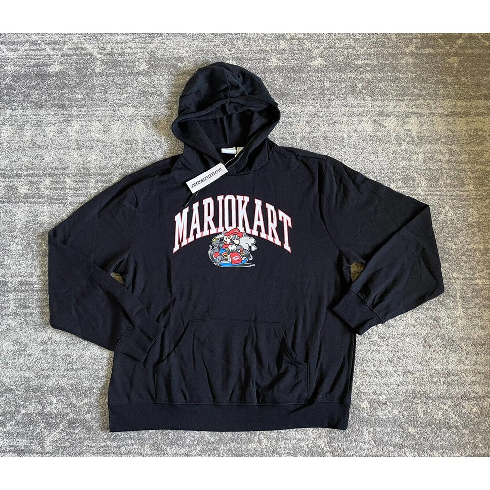 Mario Kart Mens XXL Hoodie Black Sweatshirt Logo Lightweight NWT O1